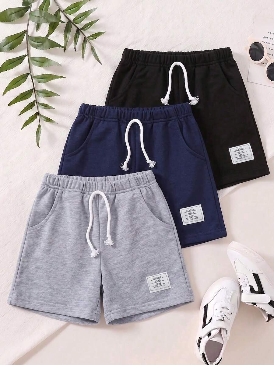 3pcs Boys' Summer Casual Solid Color Shorts With Pockets Set - Multicolor - View 1