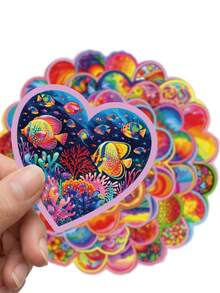 56PCS Rainbow Heart Vinyl Stickers Waterproof Aesthetic Decals For Water Bottle Laptop Scrapbook Phone Case Skateboard Luggage Adults Teens DIY Crafts Party Favors School Supplies - A - View 4