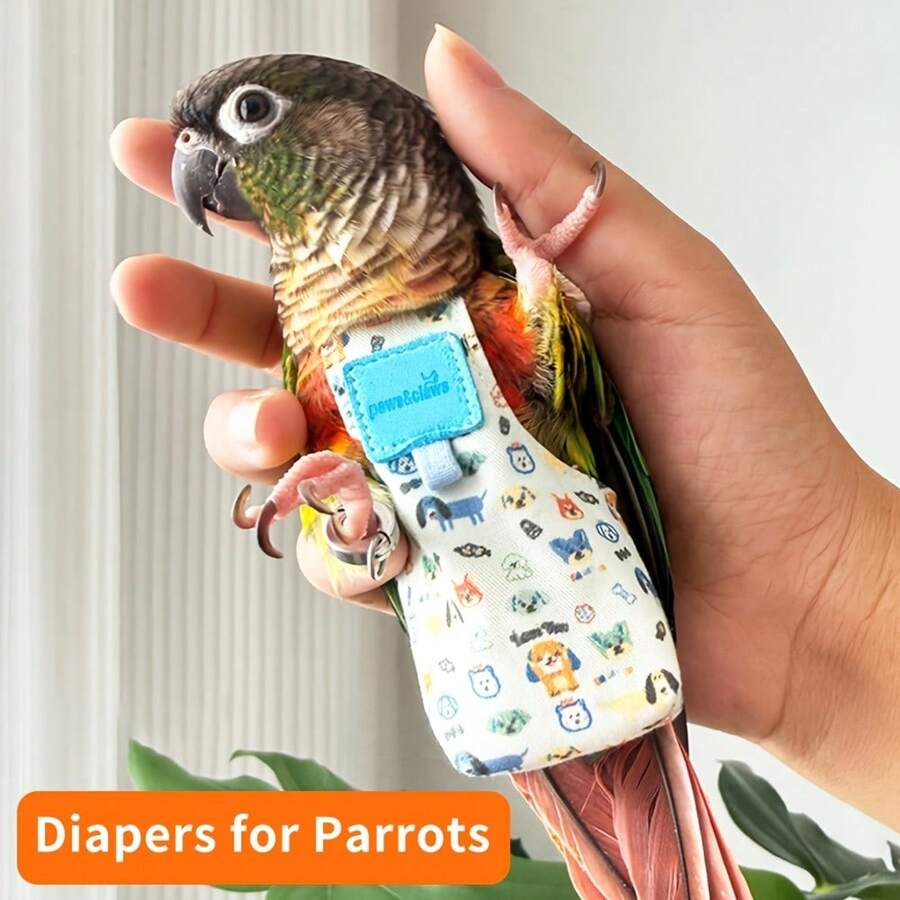 Cartoon Parrot Diaper With Strap Ring, Cute Printed Bird Flight Suit, Indoor/Outdoor Use - 1PC - View 1