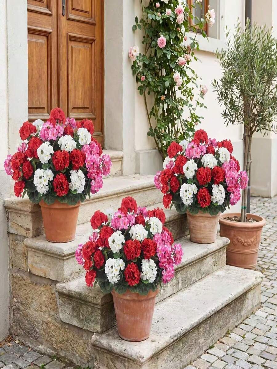 ZaiYe 2pcs Artificial Geranium Flowers | UV Resistant, Durable Plastic Suitable For Indoor And Outdoor Decoration, Perfect For Weddings, Gardens, Patios, Porches, Etc. - AVTCLDY