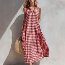 2026 Summer New Loose Comfortable Sleeveless Plaid Women's Dress - Blue - View 3