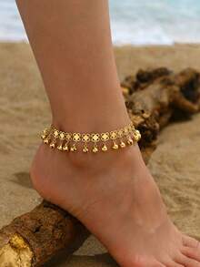 Vintage Bell Charm Anklet For Women - Yellow Gold - View 2