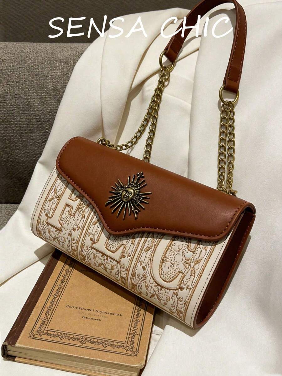 New Fashion Classic PU Patchwork Embroidered Shoulder Bag, Suitable For Travel, Shopping, Commuting, Party - Multicolor - View 1