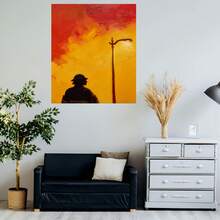 Pintura al Óleo 100% Hecha a Mano en 2D, Pintura Decorativa al Óleo, Pintura Decorativa Moderna Minimalista, Arte de Silueta de Bombero, Pintura Colgante, Fondo de Llama Rojo Naranja, Pintura en Lienzo con Tema de Héroe, Decoración de Pared para Sala de Estar, Dormitorio, Oficina, Accesorios para el - Enmarcado - Ver 5