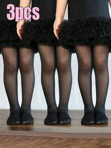 Larvakelly 3pcs Girls' Solid Color Thin, Breathable, Elastic Tights, Suitable For Spring, Summer, All Seasons, Versatile Leggings For Outdoor Activities - Black - View 13