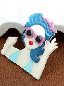 1 Stück Damen Modebrille Strandurlaub Mädchen Porträt Acryl Brosche, Cartoon Charakter Anstecknadel für Kleidung, Mantel, Rucksack Accessoire Geschenk, Sommer Neuer Stil - Blau - Übersicht 4