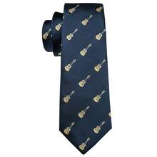 Navy Blue Cartoon Guitar Pattern Men Tie Pocket Square Cufflinks Tie Clip 4Pcs Set, Random Cufflink, Novelty Accessories For Party, Wedding & Daily Wear - Navy Blue - View 3