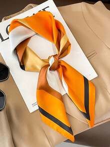 1 pieza Pañuelo de satén con estampado geométrico naranja & negro de 65*65cm, pañuelo cuadrado de seda sintética fina, pañuelo/chal/pañuelo de cintura multiusos, versátil para todas las estaciones, uso diario/fiesta/viaje - Naranja - Ver 5