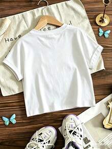 Flamingo Print T-Shirt, 6-12 Years Tween Girl, Casual Daily Vacation Travel Beach - White - View 3
