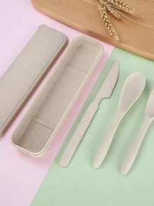 4Pcs/Set Wheat Straw Cutlery Home Camping Spoons Forks Chopsticks Tableware Travel Portable Dinnerware Kitchen Use Accessories - Multicolor - View 8