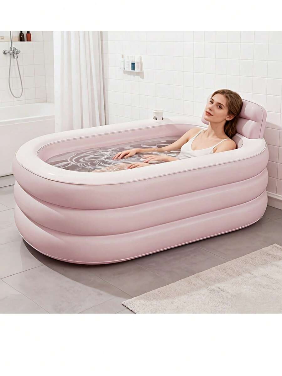 Freestanding Bathtub, Inflatable Bathtub, Bath Ball (Random Color) Combo Set, Perfect For Bathroom Bathing, After-Work Relaxation, Gym Ice Bath Tub, Durable PVC Material, Foldable Storage, 2 Size Options, Free Bath Ball, Suitable For Small Bathrooms, Summer Bathing Pool - A - View 1