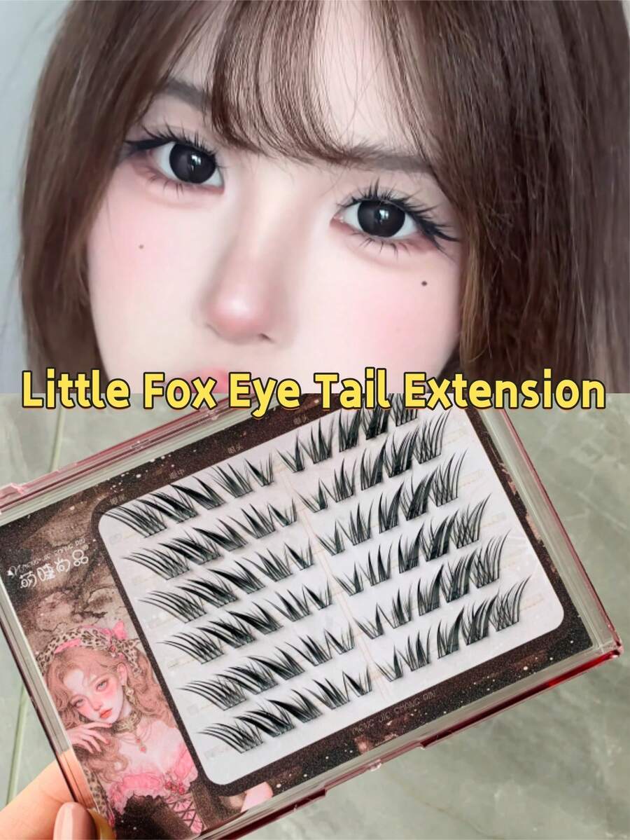 60 Clusters Milky Fox Eye Lashes, 6 Rows DIY Segmented Eyelashes, Natural Wispy Kitten Eye Look, Soft Individual Lash Clusters - 查看 1