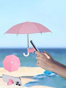 Mini guarda-sol para telemóvel com suporte universal de encaixe, guarda-sol de proteção solar para exterior, guarda-sol de proteção contra chuva e sol para telemóvel, unissexo, adequado para Kindle e dispositivo de navegação, acessório essencial para viagens e férias - Multicolorido - Ver 7