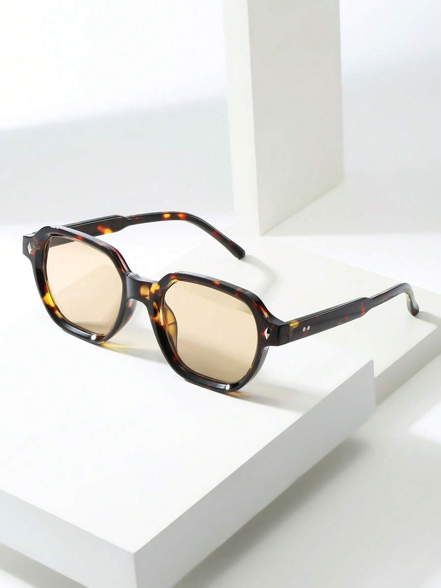 1 par de gafas de moda versátiles y sencillas con remaches cuadrados para hombre - Té de carey - Ver 1