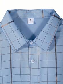 Men's Long-Sleeved Checkered Dress Shirt: Elegance And Sophistication For All Occasions - 淺藍色 - 查看 4