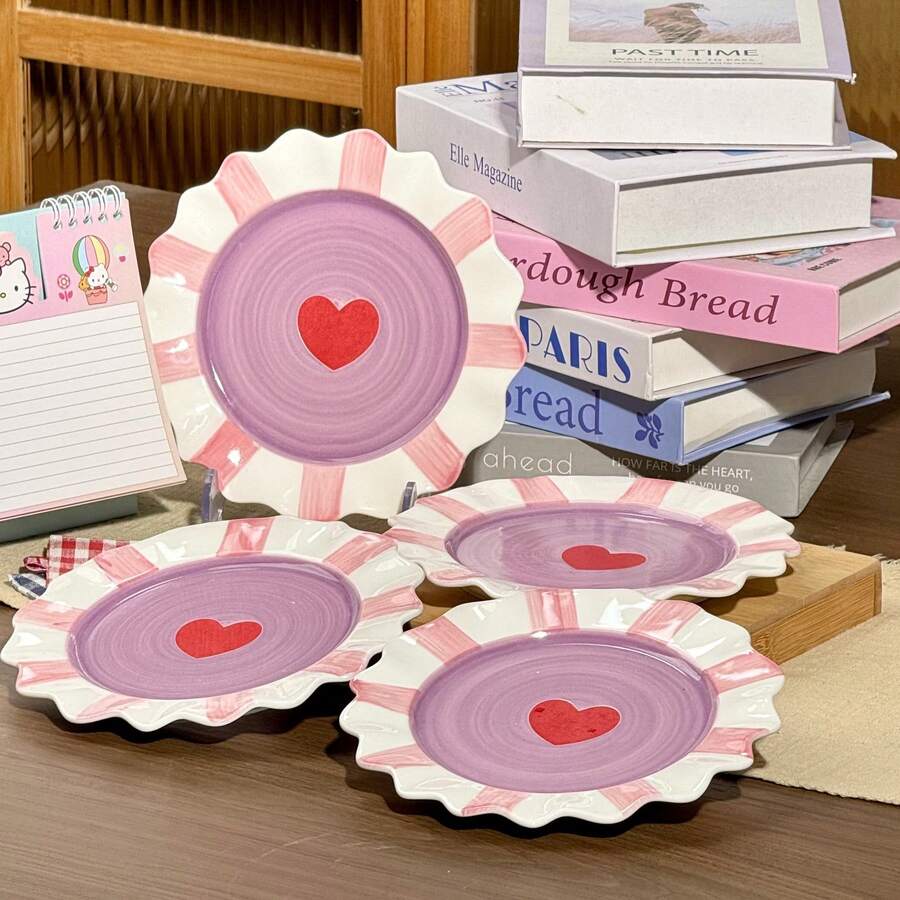 Underglaze Painted Ceramic Plate - Playful Hand-Painted Design | Creative Salad & Pasta Plate | Vintage Style Home Tableware - Multicolor - View 1