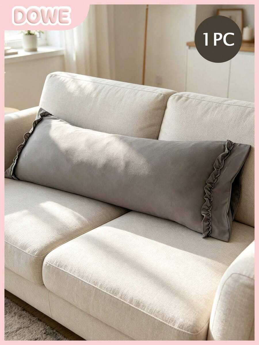 1pc 100% Polyester Solid Color Lace Long Pillowcase, Lightweight And Elegant, Cloud-Like Soft Touch, Suitable For Bedding And Sofa Decoration (Pillow Insert Not Included)