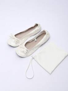 Nouvelles chaussures de danse pour femmes en jacquard blanc, chaussures de ballet d'intérieur légères avec sensation de pieds nus, chaussures de danse souples et pliables à enfiler, sandales pour femmes, pantoufles d'intérieur pour femmes, sac fourre-tout gratuit - Blanc - Voir 4