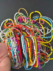 5/10/30/100pcs/Set Random Color And Style Exquisite Versatile Bohemian Style Colorful Elastic Anklet Set Suitable For Men And Women Daily Wear Beautiful Beach Jewelry Gift - Multicolor - View 6