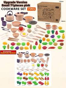 Juego de cocina para niños, juego de cortar alimentos para niños, alimentos de juego simbólico frutas y verduras educativas, ollas y sartenes de tamaño realista, verde y rosa adecuado para niños y niñas para jugar, incluye cocinar, saltear, cortar verduras y otros utensilios de cocina - Multicolor - Ver 13