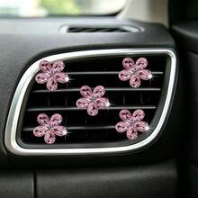 5pcs Pink Small Crystal Set Car Air Vent Aromatherapy Decor Clip Shiny Car Interior Decoration - Crystal - View 1