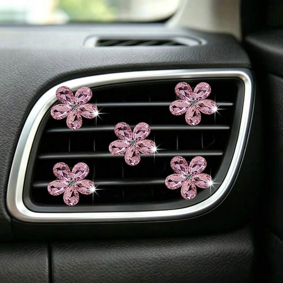 5pcs Pink Small Crystal Set Car Air Vent Aromatherapy Decor Clip Shiny Car Interior Decoration - Crystal - View 1