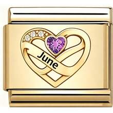 Pulsera de encanto italiana con patrón de corazón mensual para hacer joyas - Dorado - Ver 22