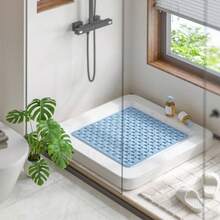 - Tapete de ducha antideslizante, cuadrado de 21x 21 pulgadas, antideslizante con ventosas y agujeros de drenaje, lavable a mquina, suave para los pies, azul - Azul + 21" x 21" (Cuadrada) - Ver 9