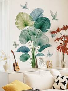2pcs Plant Leaf Background Wall Landscape Painting, Pastoral Floral Wall Decor Sticker, Floral Decoration, Removable Waterproof PVC Wall Decal - 69389-weiyudu - View 6