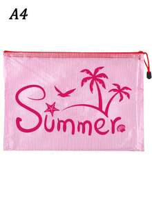 Fashionable Waterproof Pvc Beach Bag With "Summer" Coconut Tree, Seagull, Starfish, Seashell Elements Color Printing, Colorful Letter Print, A4 Size, Transparent Makeup Bag With Nylon Zipper, Suitable For Swimming, Diving And Summer Vacation - Multicolor - View 15