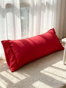 1pc 100% Polyester Solid Color Lace Long Pillowcase, Lightweight And Elegant, Cloud-Like Soft Touch, Suitable For Bedding And Sofa Decoration (Pillow Insert Not Included) - Red - View 7