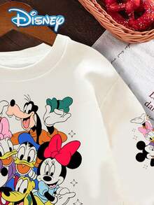 Sweatshirt Lengan Panjang Disney Targeted Development Musim Gugur Mickey Mouse Lucu dengan Pola Kartun Keluarga Disney Mickey, Minnie, Donald Duck, Daisy, Goofy, Sedikit Elastis, Cocok untuk Pakaian Sehari-hari Bayi dan Bayi Baru Lahir, Hadiah yang Bagus - Putih - View 4