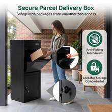COSTWAY Package Delivery Box For Outside, Large Galvanized Steel Parcel Mailbox With Anti-Theft Design, Lockable Door, Waterproof Package Drop Box For Home, Porch, Curbside, Black - A - Ver 5