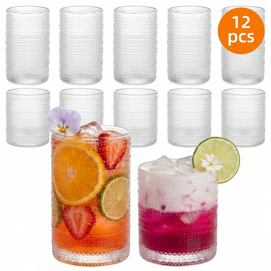 Tomnk 6pcs-12oz+6pcs-10oz Polka Dot Clear Glass Cups, Flat Bottom Coffee Mugs For Coffee, Latte, Milk & Water, Reusable Drinking Glassware For Home Kitchen Bar, Ideal Mother's Day Gift - 12oz+10oz - 查看 1