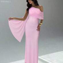 MewMuse.  Vestido elegante ajustado con cuello asimétrico de unicolor para mujer - Morado - Ver 2