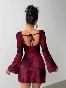 Vestido mini con estampado de leopardo, espalda descubierta y lazo en la espalda para mujer, adecuado para otoño, vestido con estampado de leopardo para otoño/invierno, apropiado para fiestas, citas y reuniones - Multicolor 3 - Ver 1
