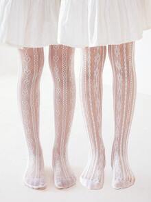2pcs/Set Girls White Transparent Hollow Out Tights Versatile Style - White - View 7