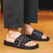 1雙男士休閒夏季新款平底拖鞋，復古百搭韓系沙灘涼鞋，戶外穿著鬆弛夾腳拖，軟底沙灘拖鞋，露趾涼鞋，厚底，耐穿，舒適，極簡時尚條紋，大尺碼男鞋，適合戶外日常穿著 - 黑色 - 查看 8