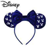 Băng đô Minnie Mouse phong cách Disney màu xanh hoàng gia đính ngọc trai, vòng cài tóc thanh lịch, phụ kiện chụp ảnh công viên giải trí - Xem 8