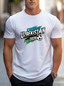 Camiseta de manga corta de algodón puro para hombre, cuello redondo, casual, transpirable, ligera, de verano, con estampado gráfico de fútbol de Uzbekistán 2026, para uso diario, regalo ideal de Navidad, Año Nuevo, Día de San Valentín, Pascua para hombres, amigos, familia, novio, camiseta básica cómoda de corte holgado con diseño deportivo elegante - Blanco - Ver 6