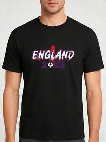 Exclusive England Football Fan T-Shirt With Red And White St. George's Cross Print For Men And Women, Breathable Short-Sleeved Loose-Fitting Casual Top - 黑色 - 查看 2