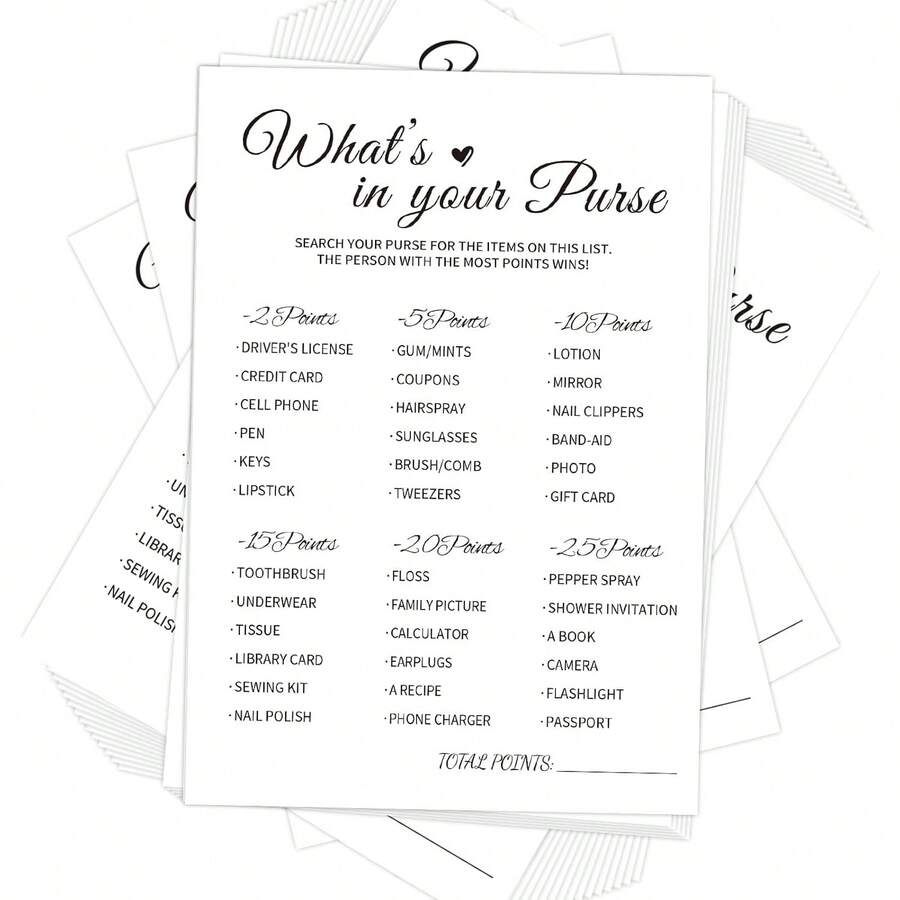 Bridal Shower Game - What's In Your Purse, Wedding Party Game, Cardstock, Minimalist - Bridal Shower - View 1