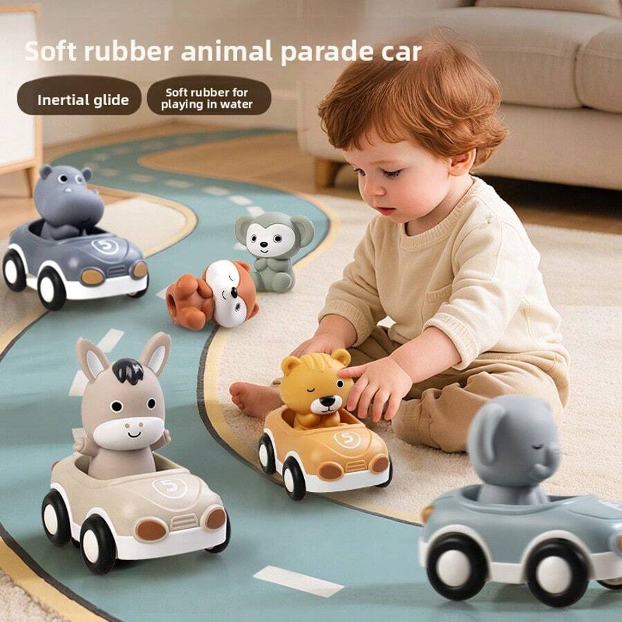 Children's Toy Car For Boys And Girls, Detachable Soft Rubber Squeeze Toy, Finger Sleeve, Inertia Slide Animal Car, Baby Bath Water Toy, Parent-Child Interaction, Interest Cultivation Interactive Toy