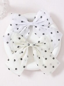 7pcs Girls Multi-Color Printed Bow Hair Clips Hair Accessories Headwear Top Clips Back Head Clips Side Clips Alligator Hair Clips For Daily Use - Multicolor - View 4