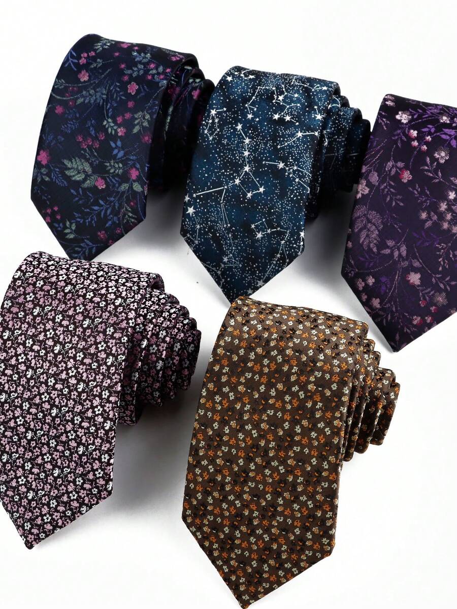 ZLQ&GOU 1 PC Floral Pattern Polyester Jacquard Men's Tie, 7cm Purple & Brown Wedding Tie, Suitable For Party & Gathering Neck Decoration - Multicolor - View 1