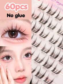 Glue-Free Cat Eye False Eyelashes, 60 Clusters, Japanese And Korean Style, Cat Eye Makeup, D Curl, 7-14mm Mixed Length, DIY Time-Saving Makeup, Suitable For Beginners, Reusable, Perfect For Commuting, Selfies, Travel, Gatherings, Holidays, Parties, Gift For Best Friend, Girlfriend - C - View 2