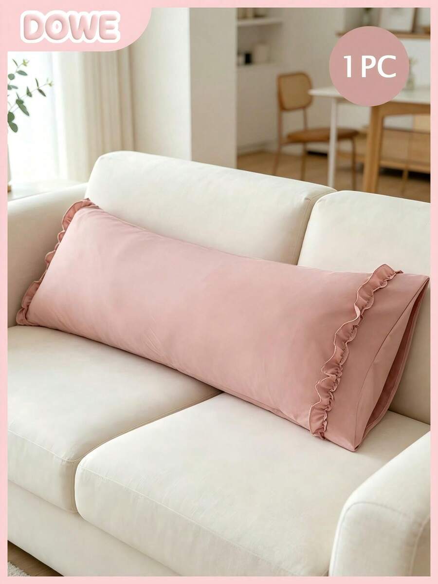 1pc 100% Polyester Solid Color Lace Long Pillowcase, Lightweight And Elegant, Soft As Clouds, Suitable For Bedding And Sofa Decoration (Pillow Insert Not Included)