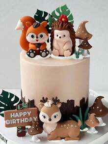 Decorazioni per torte a tema foresta, decorazioni per torte in gomma morbida con animali della giungla, scoiattolo, cervo, riccio, koala, fungo, foglia, erba, adatte per battesimo, gender reveal, decorazioni per torte di compleanno, decorazioni per torte a tema foresta e giungla (si prega di utilizzare con vassoio) - Multicolore - Visualizzare 2