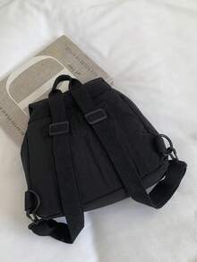 Mochila de estilo universitario con patchwork, casual y versátil, de gran capacidad, para exteriores, viajes, escuela y campus - Negro - Ver 9