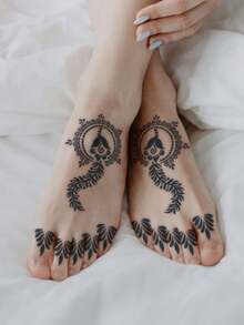 Hana Hand-Drawn Hollow Floral Tattoo Stencil - Sexy Floral Pattern, Suitable For Hands, DIY Painting, Ink, Reusable Mandala Design Template Stickers, Suitable For Women Body Party Makeup - Black - View 5